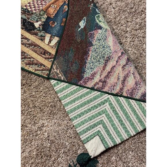 Vintage Debbie Mumm Tapestry Table Runner Tassels Farmhouse Fall Scarecrows - Picture 7 of 8